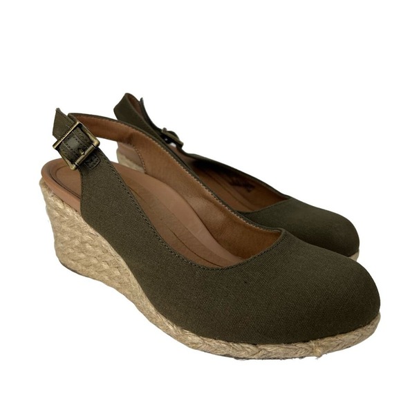 Vionic Coralina Women's Canvas Back-Strap Espadrille Wedge Size 6 Wide - Picture 1 of 8